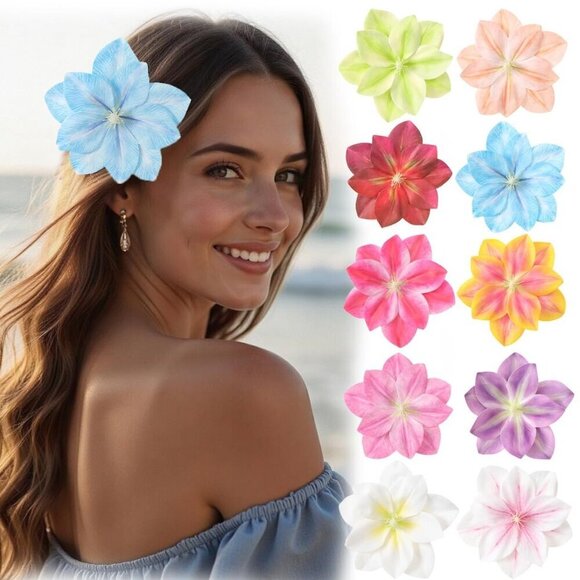 Hawaiian Flower Hair Clips 10 pcs Women Girls Tropical Accessories Vacation main image 5